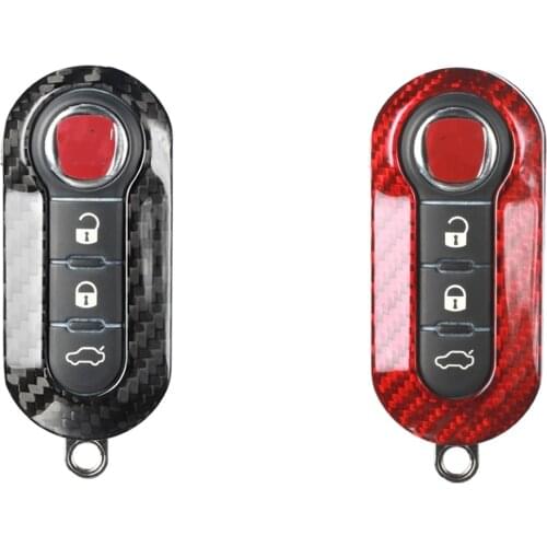 Vehicle Interior Keyless Keychain Trim Case For Fiat 500 Punto Evo Abarth Carbon Fiber Style Car Key Fob Cover Sticker Cap