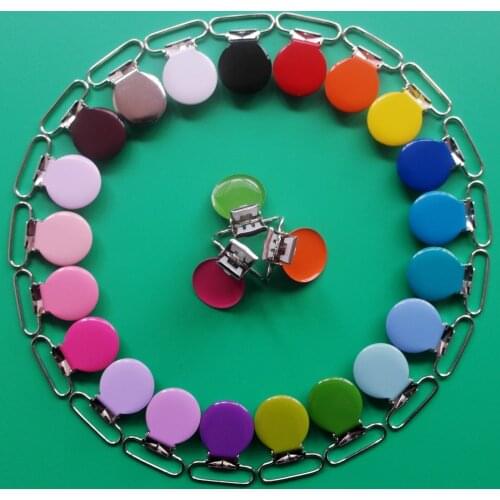 Free Shipping 200pcs 1" 25mm Round Metal Pacifier Holder Suspender Clips Dummy Soother Teether Toy Clip Lead Free 21 Colors