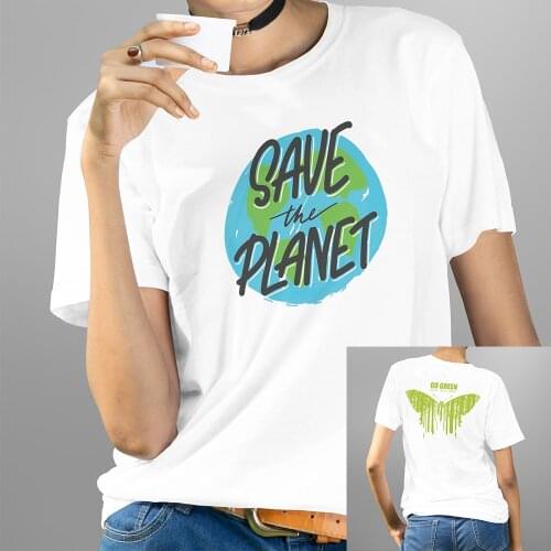 BLINGPAW Graphics T-shirt for Women Save The Planet Butterfly Double-sided Printing Short-sleeved Tops Tees 100% Cotton