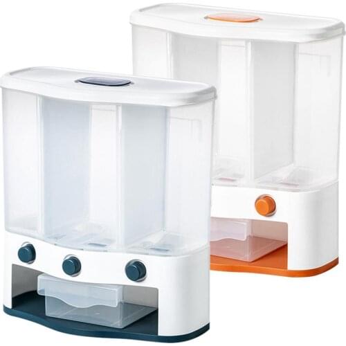 Rice Dispenser Wall-Mounted Dry Food Dispenser Bucket Container Multi-function Compartmental Sealing Of Rice Grain Storage Tank
