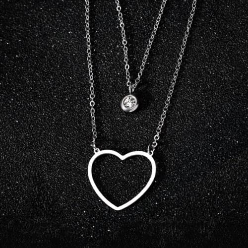 Double Layer Heart Necklaces With Micro Pave Zircon Crystal Fashion Stainless Steel Necklace Choker Love Heart collares