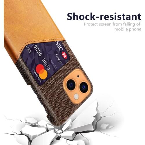 Febric Cards Holder Cover On The For iPhone 13 Coque Cloth Texture PU Antiskid Funda For Apple iPhone 13 6.1" 2021 Case Capa