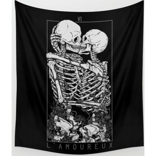 The Lovers Skull Tapestry Kissing Lover Black And White Tarot Wall Covering Home Decor Blanket Bedroom Wall Hanging Tapestries