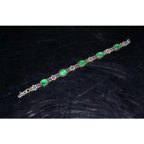 Collection Chinese old Tibetan silver and green stone jade bracelet