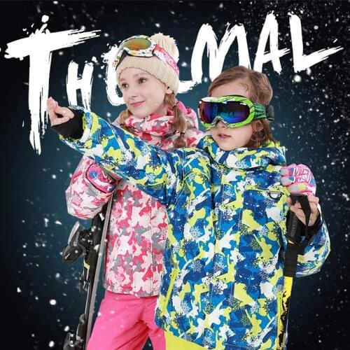 Childrens Winter Waterproof Skiing Snowboard Suit Boys Girls Warm Clothings Teens Skiing Jackets Pants Kids Hooded Fleece Inside