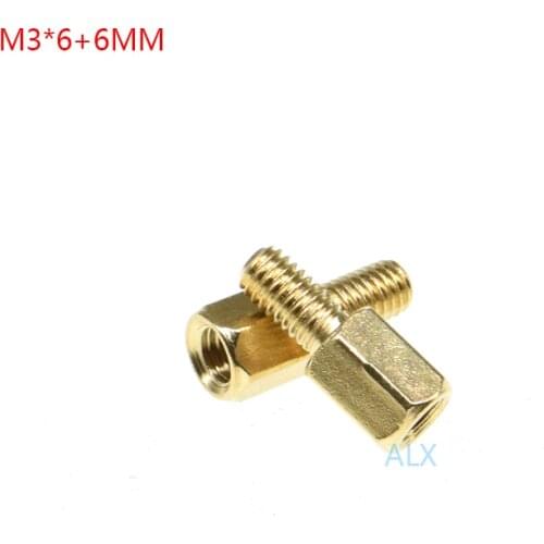 30PCS M3*6+6MM Hex head BRASS Spacing Screws Threaded Pillar PCB STANDOFF SPACER M3 6+6MM Copper Hexagonal Stud Spacer 6+6 6MM