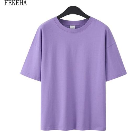 Summer T-Shirts Women Short Sleeve Lovers T shirt 100% Cotton Loose Lady Tops Tees Casual Solid Color White