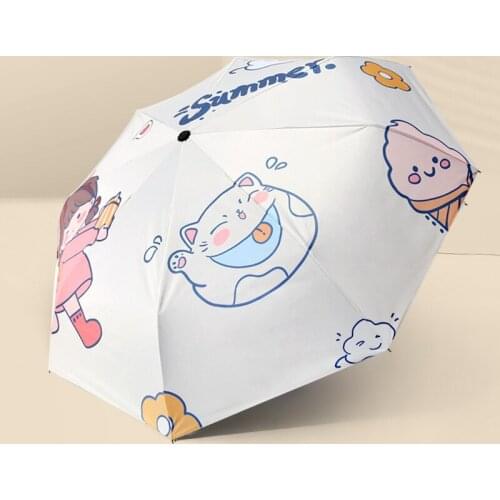 Cartoon Umbrella Rain Women Folding Umbrellas Female Sunny Parasol Lovely Paraguas Travel Mini Pocket Umbrella Black Coating