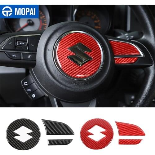 MOPAI Carbon Fiber Stickers for Jimny 2019+ Car Steering Wheel Center Button Decoration Cover Accessories for Suzuki Jimny 2019