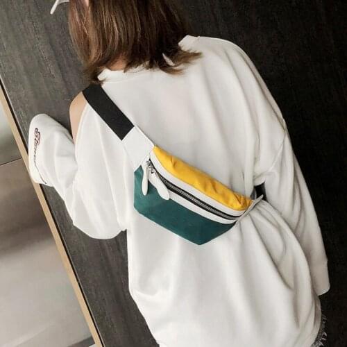 New fashion color bump small waistbag single shoulder bag Korean version oblique Hip hop Color collision personality canvas Bag