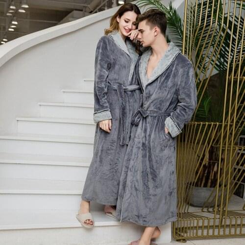 Add Fat Plus Size Nightgown Female Spring And Autumn Winter Thick Long MenS Coral Velvet Warm Flannel Couple Bathrobe Pijamas