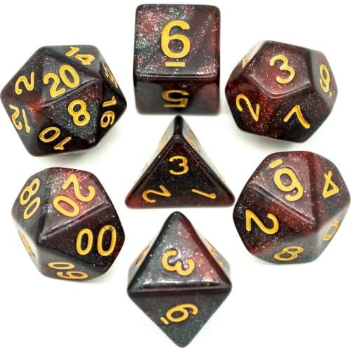 Poludie 7Pcs/Set Starry Sky Series DND Dice Set D4 D6 D8 D10 D% D12 D20 Polyhedron Dice for Role Playing Board Game RPG MTG D&D