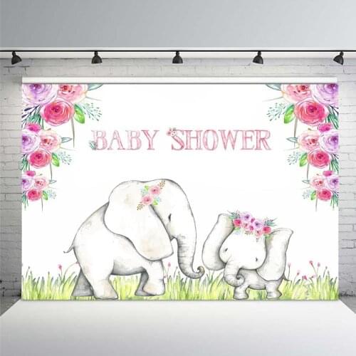 Lovely Elephant Baby Shower Photo Background for Photography Newborn Animal Children Flower Backdrop Vitality Grass Backdrop