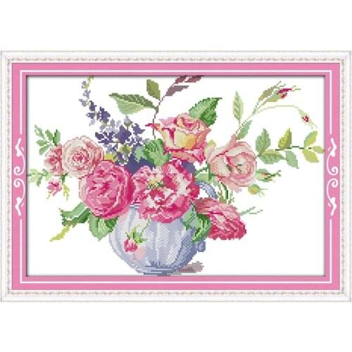 Rose vase (4) cross stitch kit flower 14ct 11ct printed fabric canvas stitching embroidery DIY handmade needlework
