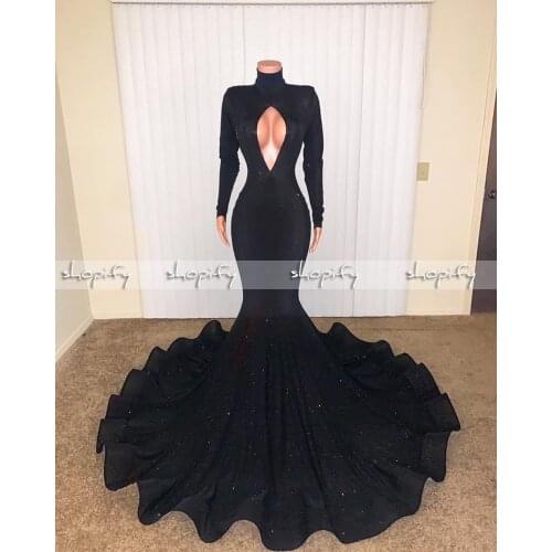 Sexy Long Prom Dresses 2020 High Neck Long Sleeve African Girls Mermaid Style Women Party Prom Dress