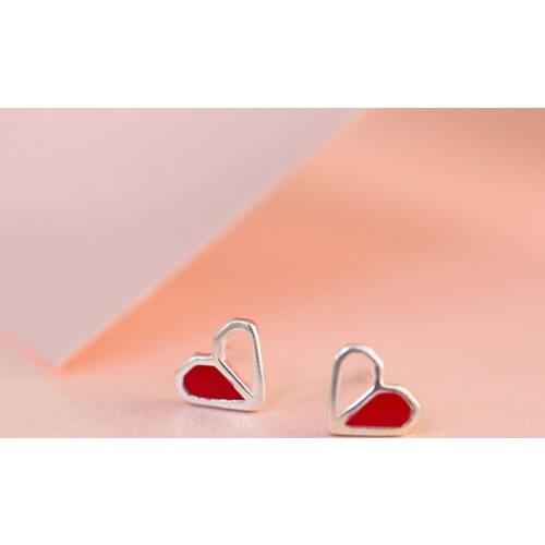 Heart Stud Earrings Hollow For Women Handmade Drip Glaze Red Vintage Design Korea Fashion Hot Student Lady Gift Jewelry BOYULIGE