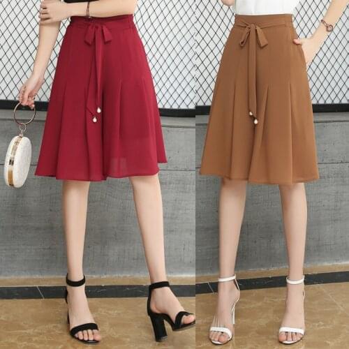 Chiffon Pants Skirt Five-point Pants Female Summer New Fashion Casual Large Size High Waist Loose Wide Leg Pants Thin Pants Z786