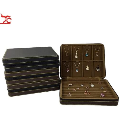 Jewelry Storage Box Zipper Organizer Necklace Pendant Holder Ring Leather Velvet Case Business Travel