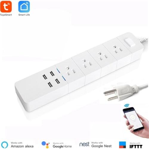 US Standard WiFi Extension Cord Smart Power Strip 4 AC Plug 4 USB Ports For Alexa and Google Assistant Support Smart Life
