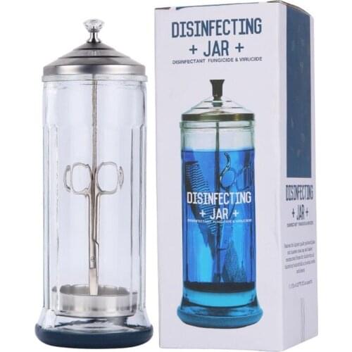 Hair Scissors Sterilizer Bottle Barber Cleaning Jar Disinfection Bottle Stainless Steel Glass Lid Cleaning Accessory