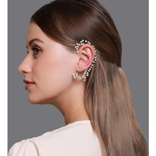 Timlee E123 Temperament Imitation Pearl Ear Hook Personality Geometry Alloy Clip Ear Cuff Wholesale