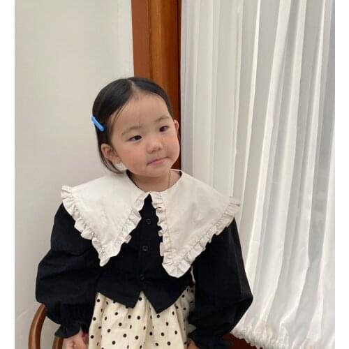 Spring 2021 Korean girls' big lapel long sleeve shirt girls' short waist design top kids fashion girl