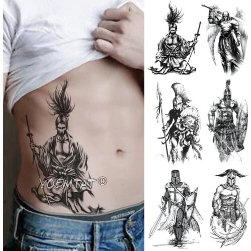 Japanese Samurai Warrior Temporary Tattoo Sticker Ares Waterproof Tatto Hero Wings Body Art Arm Fake Tatoo Men Women