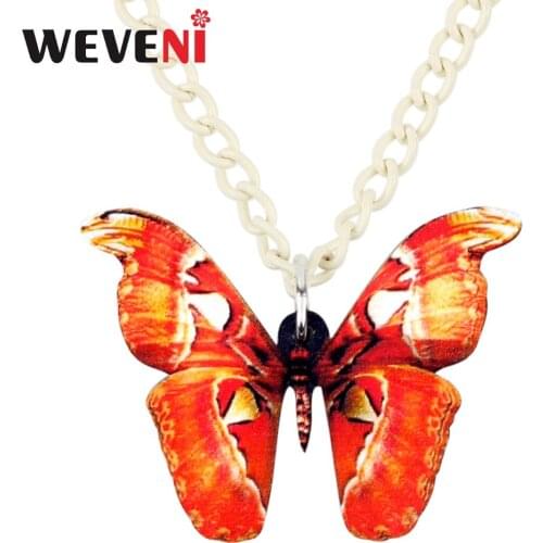 WEVENI Acrylic Fashion Orange Butterfly Necklace Pendant Chain Collar Animal Insect Jewelry For Women Girls Teen Gift Wholesale