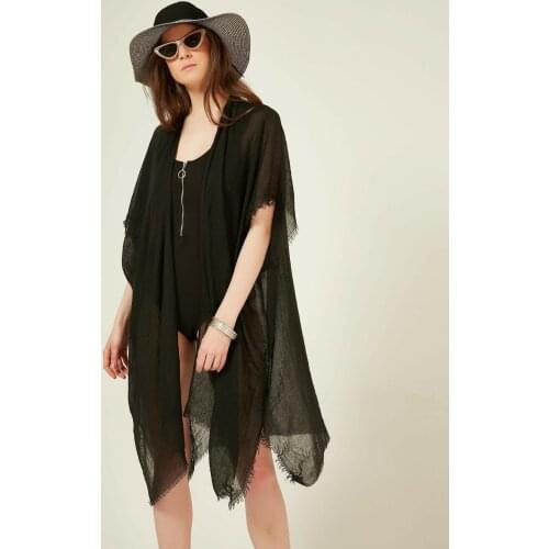 Y-London Women 'S Black; Pleats Self Tassels Pareo, trend casual, fashion, sea, swim, swimwear