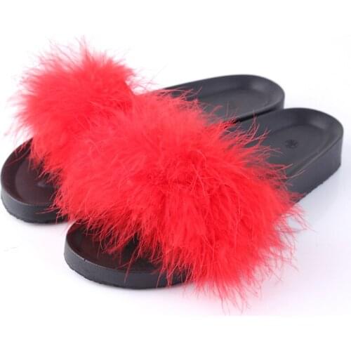 Female Fur Furry Slide Sweet Feather Shoes Platform Thick Bottom Beach Sandals Indoor Flip Flops Women Home Soft Slippers