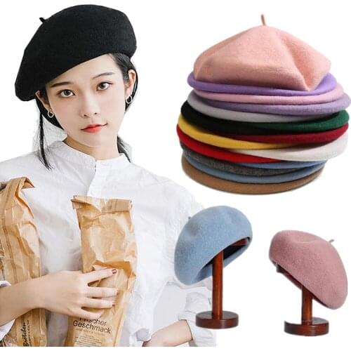 Vrouwen Meisje Beret Franse Kunstenaar Warme Wollen Winter Beanie Hat Cap Vintage Vlakte Baret Hoeden Effen Kleur Elegant Lady