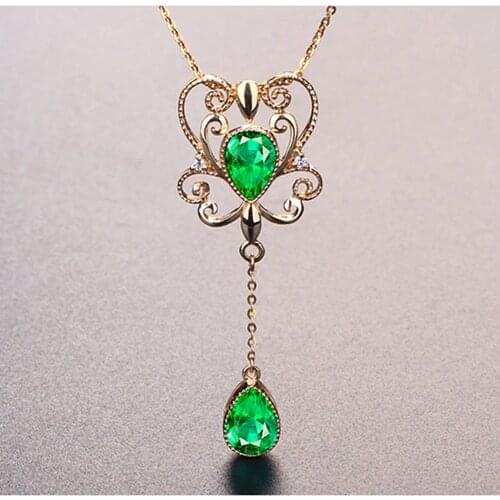 Emerald gemstones pendant necklace women green crystal vintage drop 18k gold color choker unique jewelry Christmas gift femme