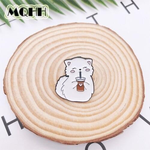 Cartoon cute sweet love animal cat drinking water enamel brooch pin alloy badge clothes bag accessories jewellery gift for kid