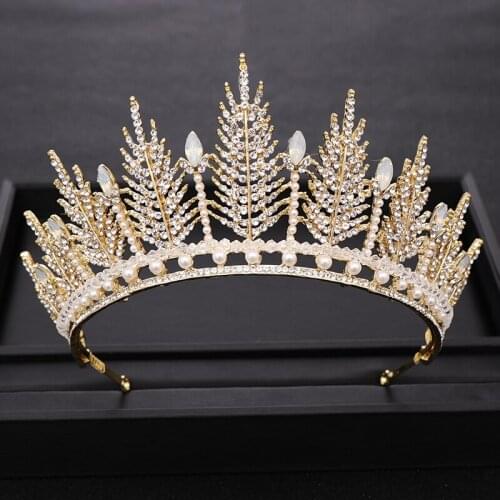 Trendy Gold Color Wedding Crown Queen Bridal Tiara Rhinestone Crystal Diadem Headpieces Wedding Hair Accessories Hair Jewelry
