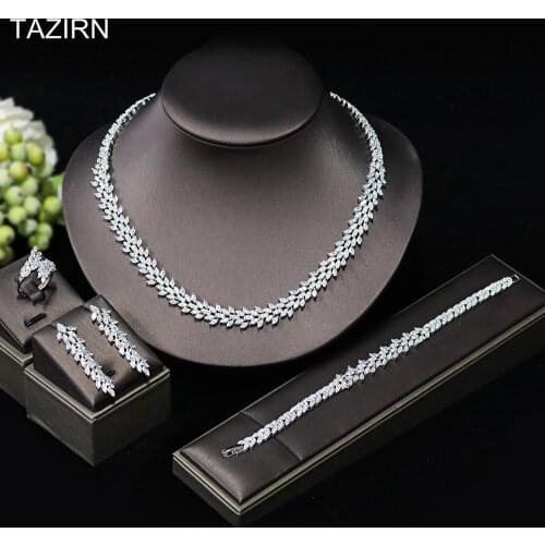 2021 Newest Romantic Cubic Zirconia Wedding Jewelry Set Classic Necklace Bracelet Earrings Ring Women Best Dress Ornaments Gifts