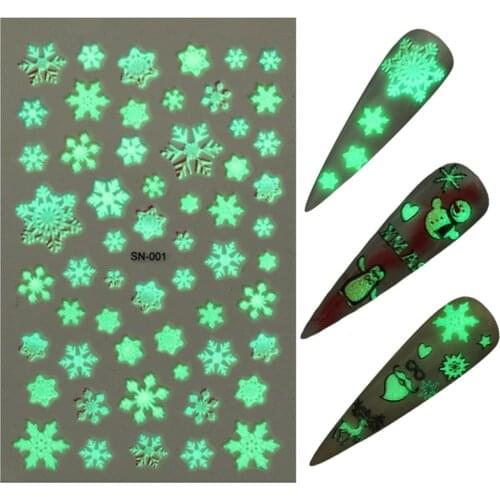 1 Sheet Luminous 3D Nail Stickers Christmas Snowflake Santa Claus Transfer Stickers Glow in Dark Slider Stickers for Nails Decor