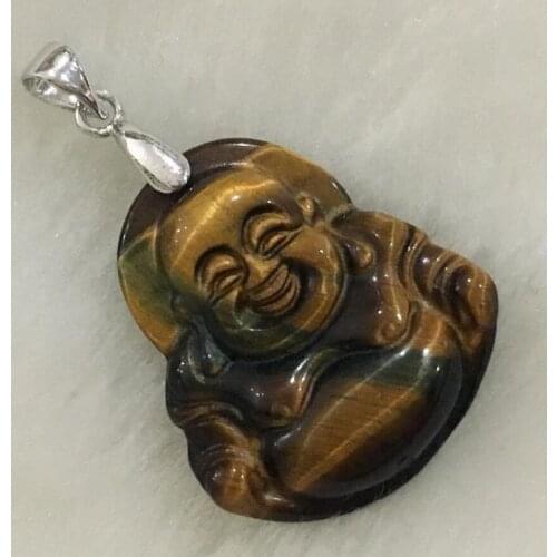 Free shipping unsex hand carving 100% natural tiger eye stone buddha statue lucky Pendant