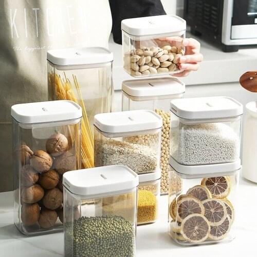 Household Grain Storage Box Transparent Plastic Sealed Jar Kitchen Spice Food Grade Nut Tea Storage Bottles Jar White
