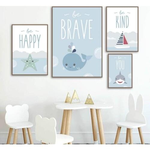 Childrens Room Decoration Canvas Painting Starfish Dolphin Wall Art Poster Cartoon Animal Pictures Modern Kindergarten Mural