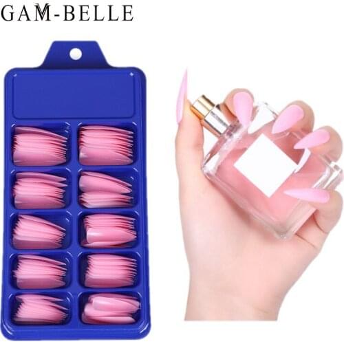 GAM-BELLE 100Pcs/Box Candy Colors Fake Nails Stiletto Long Ballerina Full Cover False Nail Art Tips Decoration Manicure Tools