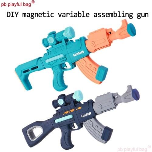PB Playful Bag Outdoor Sports Variable Magnetic Assembly Gun Simulated Acousto-Optic Childrens DIY Educational Toy Set ZG13