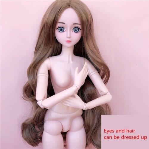 60cm Bjd Dolls 20 Joint 3 Pairs Eye Detachable Hair Cover 1/3 Girl Fashion Dress Up Nude Mid-length Wig Doll Toy Birthday Gift
