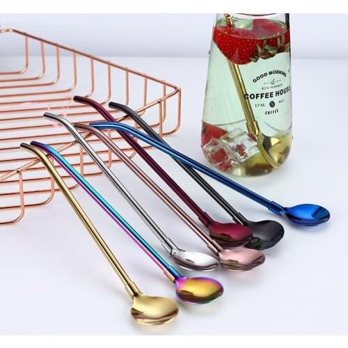 304 stainless steel reusable multifunctional dual purpose straw spoon beer straw coffee straw spoon 21 / 25.5mm
