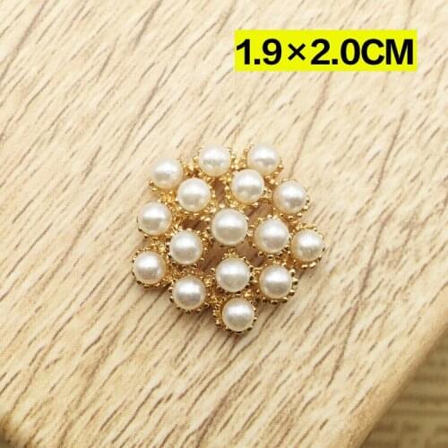 50pcs/lot 0.78" Fashion Flatback Flower Crystal Rhinestone Button with Crystal and Pearl in Gold