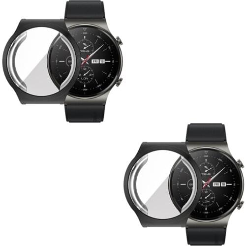 2pcs TPU Soft Full Screen Glass Protector Case Shell Edge Frame For Huawei Watch GT 2 Pro Strap Band GT2 Protective Bumper Cover