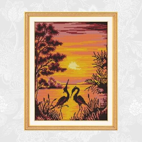 Cross Stitch Kits The Crane Shadow in Sunset Handwork Beginner Embroidery Sets Aida Canvas 11CT 14CT Needlework Home Crafts