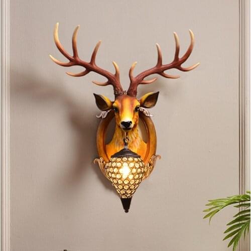 Nordic Style Resin Antler Wall Lamp Modern Light Retro Deer Living Room Bedroom Bedside Lamp Wall Sconce Lamp Indoor Home Light