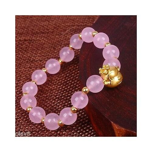 New Pure 24K Yellow Gold Women Mens 3D Monkey & Pink Crystal Bracelet Elastic