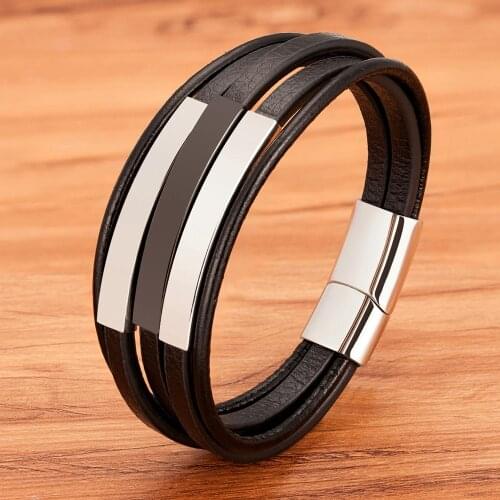 New Style Braided Wrap Stainless Steel Mens Leather Bracelet Multi-layer Combination Accessory Fashion Man Jewelry Wholesale