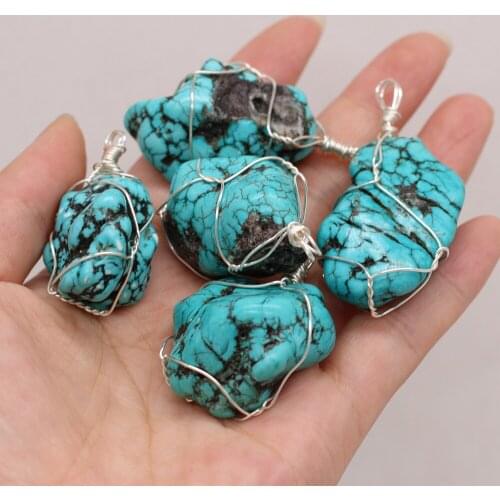 Natural Stone Gem Winding Silver Wire White Turquoise pendant DIY Necklace Bracelet Earring Jewelry Accessories Gift Making